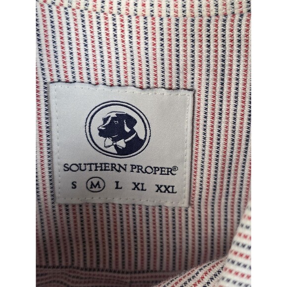 Southern Proper Men's Medium Striped Short Sleeve Button Up Shirt - Picture 4 of 7